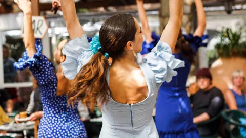 A view of Flamenco dancers at an exhibition.