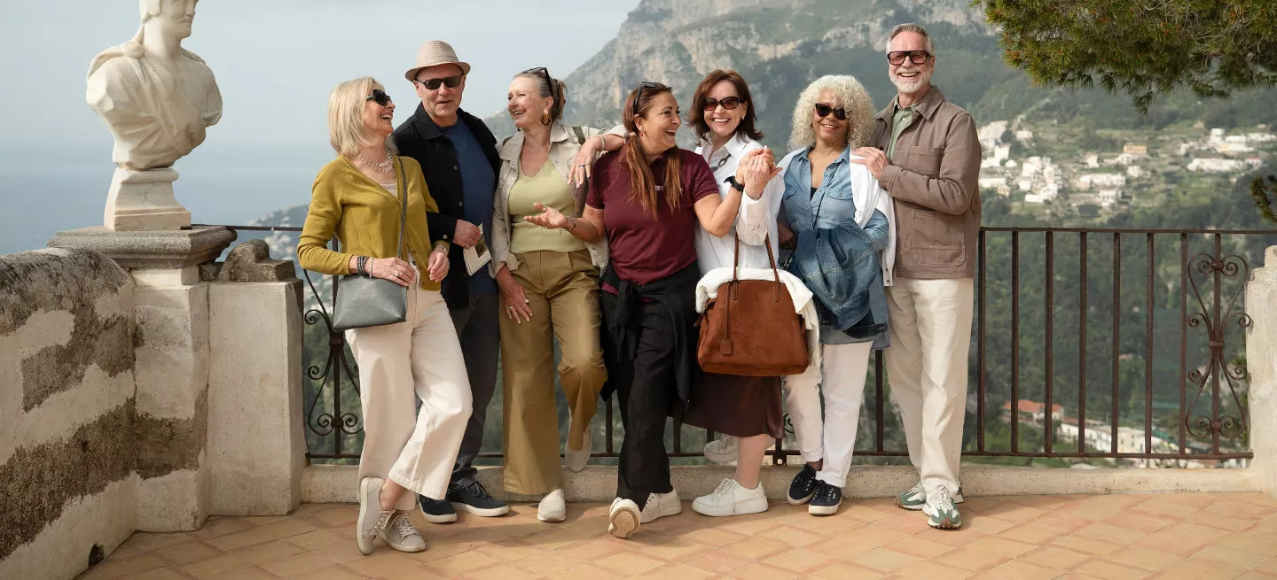 Guests laughing with their Tour Leader on the Amalfi Coast.