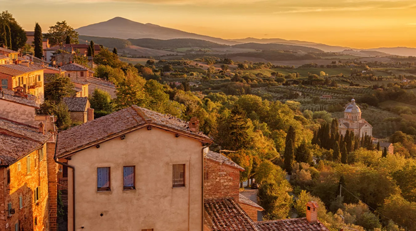 A picturesque sunset over the Tuscan landscape.