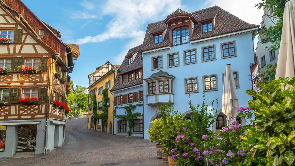 Colourful and historic houses line the streets of Meersburg.