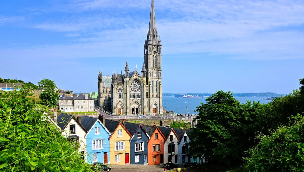 A view of St. Colman's Cathedral in the town of Cobh in County Cork.
