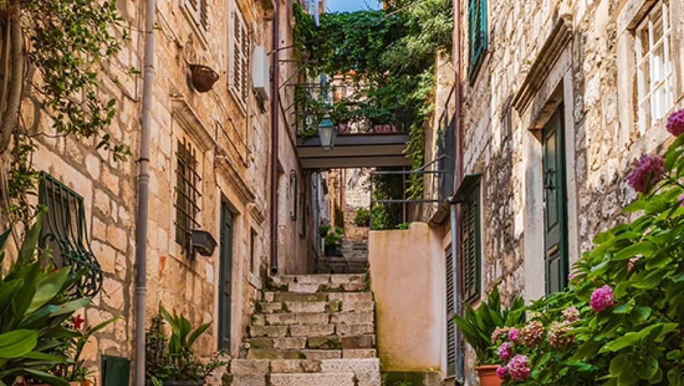 A view of the cobblestone streets of Dubrovnik's Old Town.