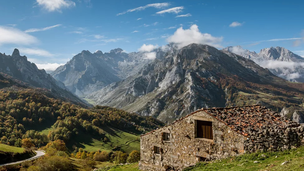 A landscape view of the Picos de Europa mountains.