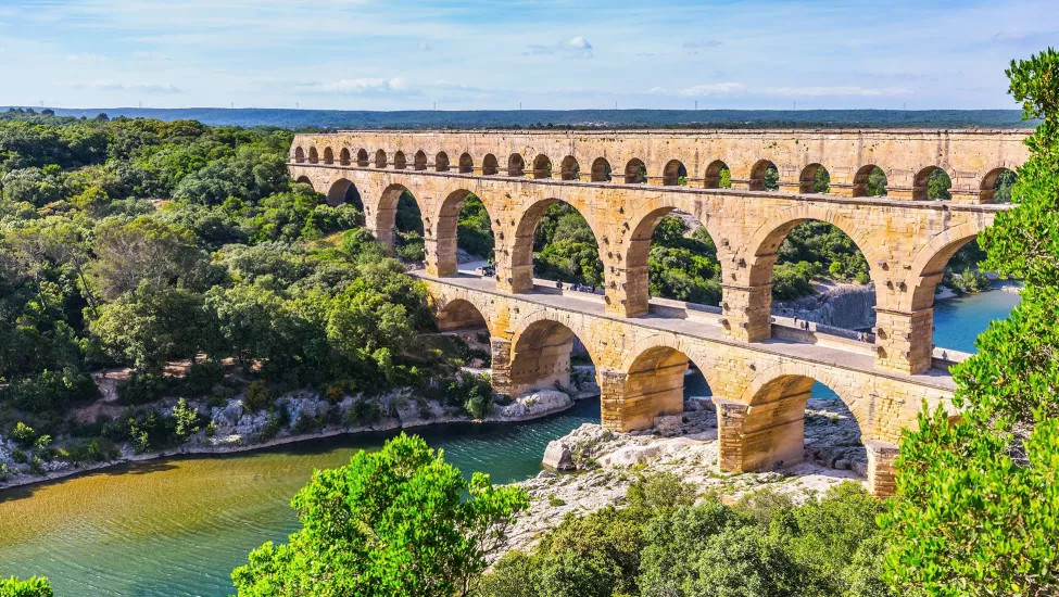 A view of the famous Pont du Gard in Southern France, a famous intact roman ruin of an Aqueduct.