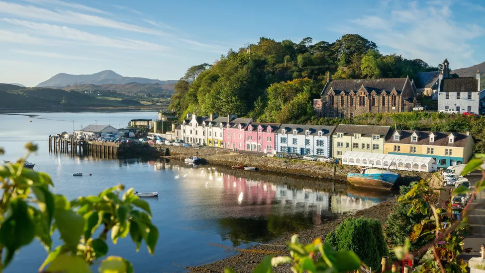 A view of Portree Harbour, a prominent town on the Isle of Skye.