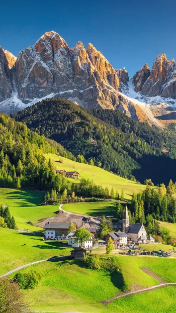 A view of the idyllic and tranquil landscape in the Dolomites.