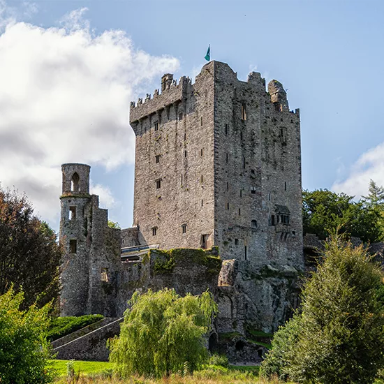 A view of Blarney Castle, an old preserved fortress in Cork County that holds the Blarney Stone within.