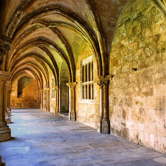 A view of the halls through the Old Cathedral of Coimbra.