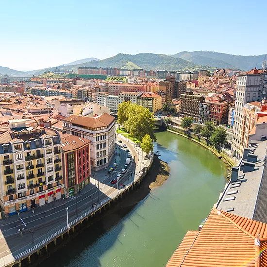An overhead view of the city of Bilbao.