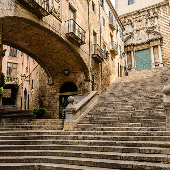 Old gothic steps and buildings adorn the old district of Girona.
