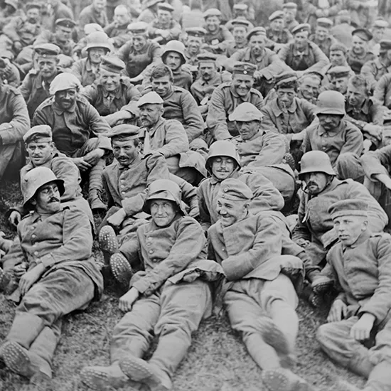 An old photograph of German PoWs from the Battle of Messines Ridge in WW1.