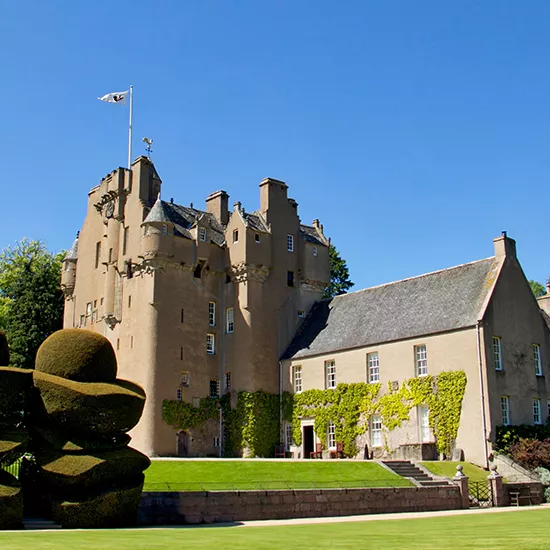 A view of Crathes Castle, an estate and garden managed by National Trust for Scotland.