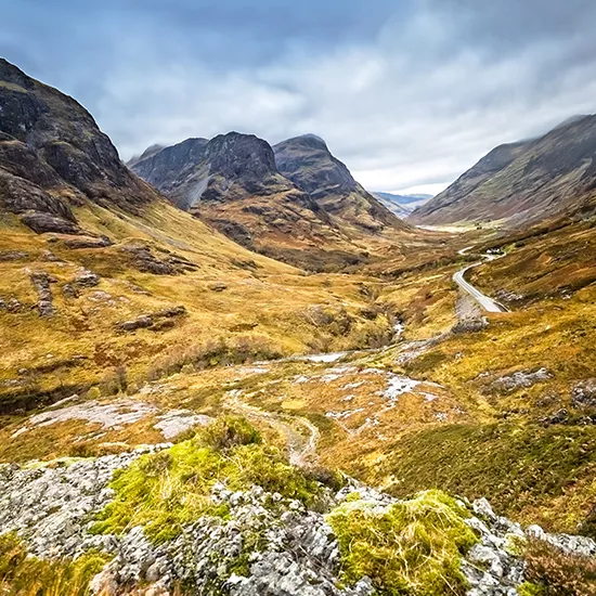 A view of the iconic Glen Coe, nestled deep into the Scottish Highlands.